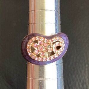Womens Goldstone Fashion Ring Sz 8 Purple Enamel like Edge and Pink Stones